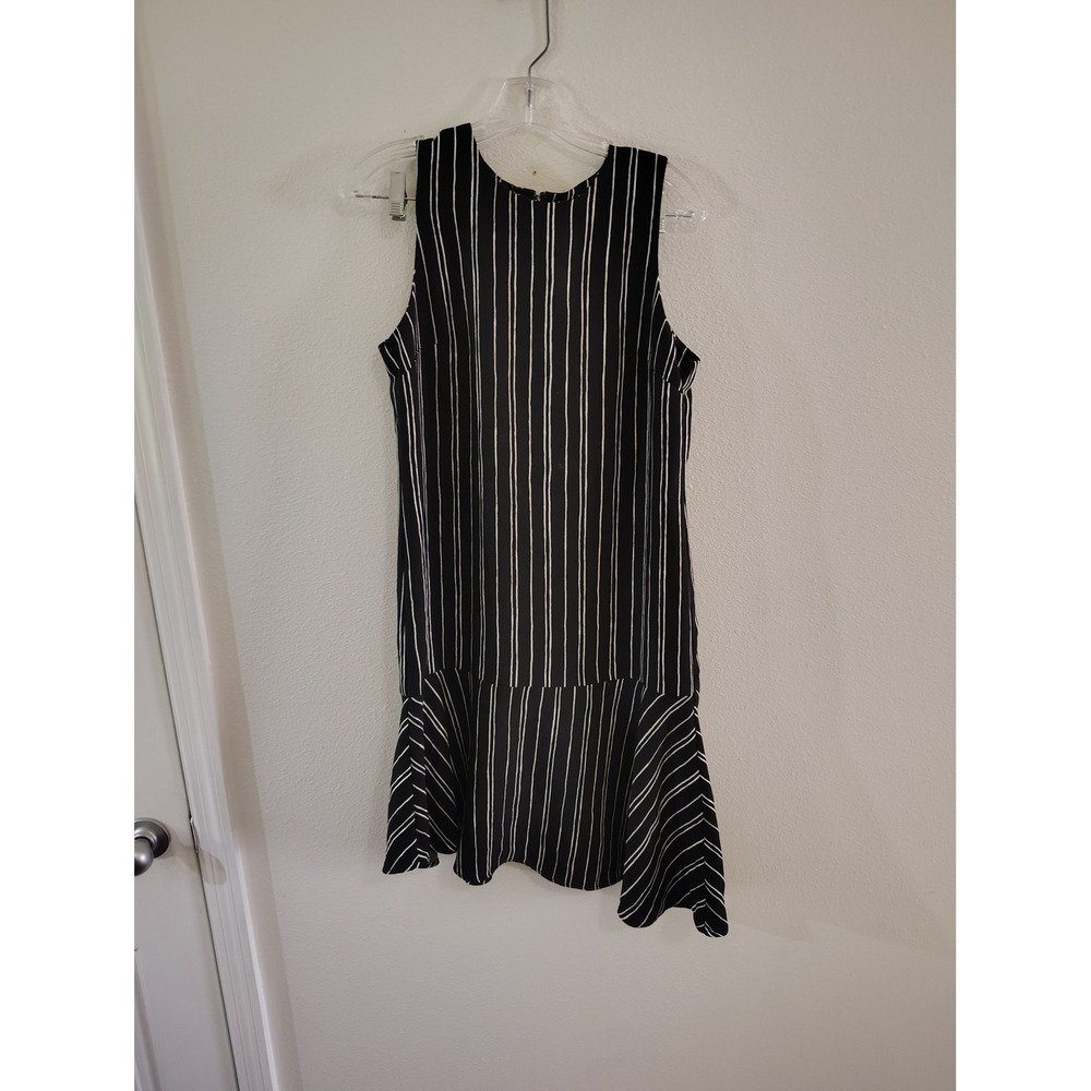Who What Wear Black White Striped Sleeveless Drop Waist Flounce Hem Dress‎ Small